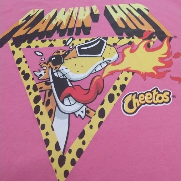 Women's Graphic T-shirt Size Plus 2XL Flaming Hot Cheetos Pink Short Sleeve - Picture 6 of 7